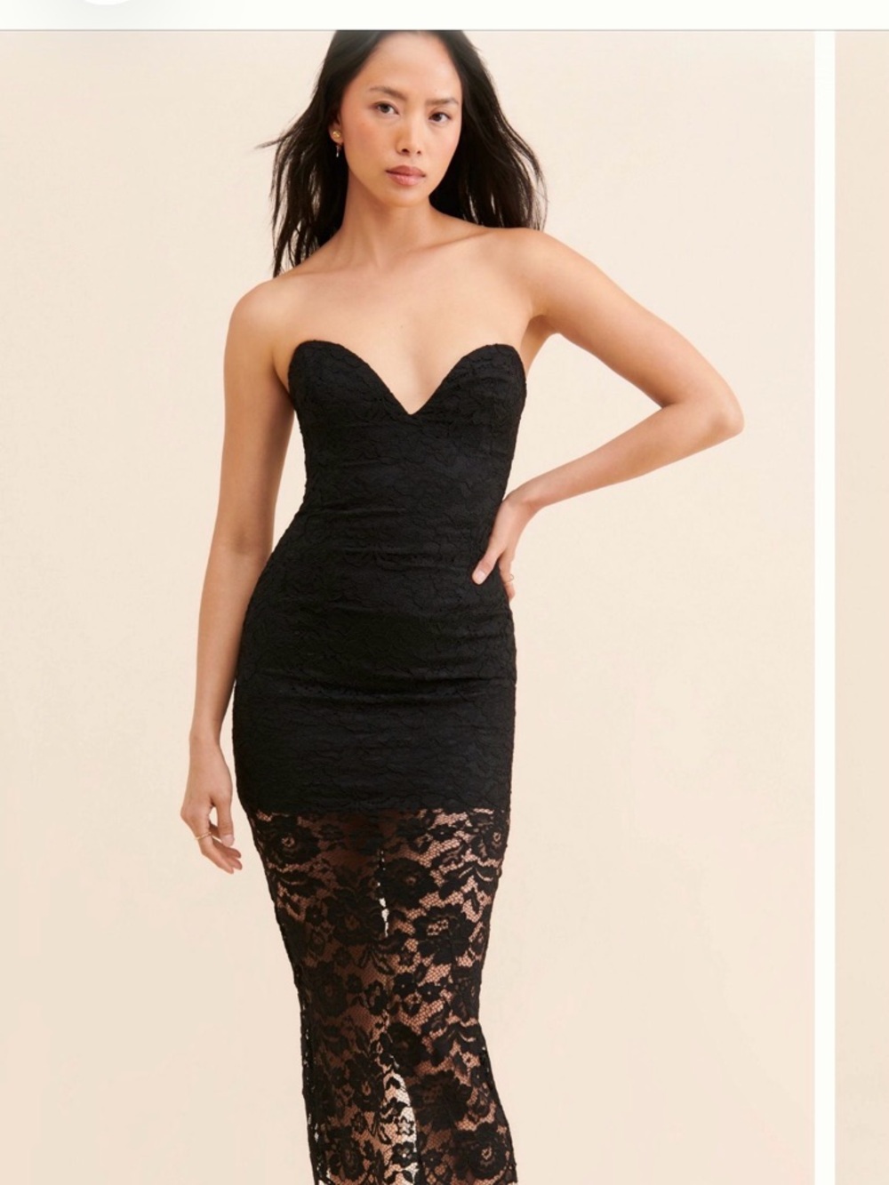 Bardot Black Strapless Lace Midi Dress (Anthropologie)